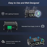 Switch de Red Industrial Gigabit PoE de 3 Puertos - Switch Ethernet PoE de 3 Puertos + SFP de 1 Puerto, 12~48VDC