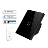 Interrupteur intelligent Wi-Fi 1 Gang avec contrôle par application Wi-Fi, 100-250V AC, panneau en verre cristal, 10A, garantie 2 ans, noir, 86x86x35mm