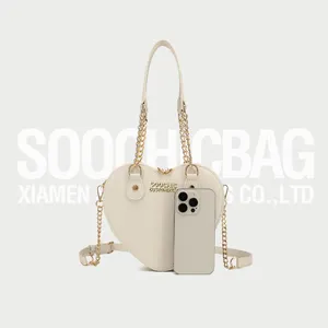 Soochic Dress Custom Heart Shape Beiga Satchel Crossbody Purse For Women Zip Around Shoulder Bag