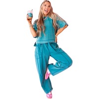 Ensemble de vêtements de détente pour femmes, haut à manches courtes et pantalon large, effet délavé à l'acide KY, fabricant