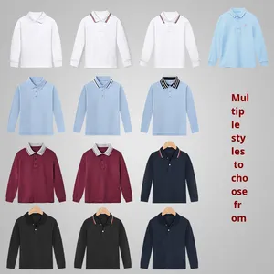 Polo d'uniforme scolaire pour enfants en pur coton, détection par aiguille, unisexe, pour garçons et filles de l'école primaire, échantillon en stock - Product Image 3