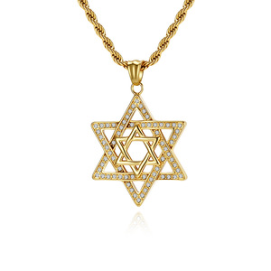 สร้อยคอรูปดาวหกแฉกสไตล์ฮิปฮอป Shan Hai Jewelry ทำจากไทเทเนียมชุบทอง 18K ประดับเพชรเต็มเม็ด จี้รูปดาวเดวิดสไตล์ฮิปฮอป - Product Image 1