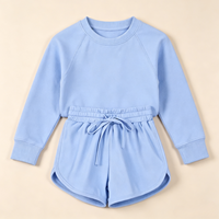Ensemble de vêtements de sport pour filles de qualité supérieure, tissu extensible, haut à col rond avec short à cordon de serrage, vêtements de sport polyvalents pour enfants, personnalisables