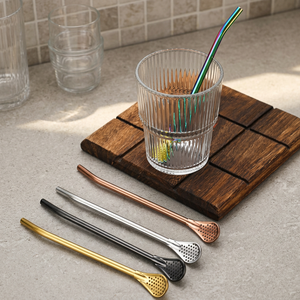 Ensemble de 4 cuillères à glace en métal modernes, accessoires de bar à cocktails réutilisables, or, argent, or rose, noir - Product Image 6