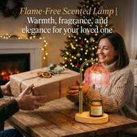 Lampe chauffe-cire en verre multicolore en forme de tulipe, à hauteur réglable et intensité variable, sans flamme, avec base en bois pour la décoration intérieure