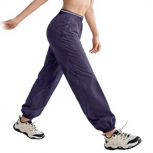 Women's Solid Four-Way Stretch Spandex/Nylon Breathable Quick-Dry Elastic Waist Casual Pants High Waisted Loose Leg Yoga - Product Image 3