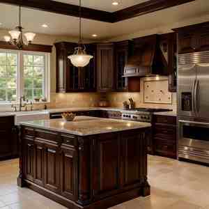 Comptoir en dalle de pierre, armoires de cuisine en bois foncé, style moderne du milieu du siècle, conception intégrée d'appareils cachés, armoires de cuisine - Product Image 5