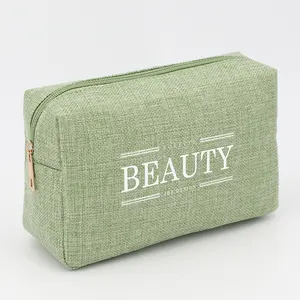 Eco Custom Linen Natural Cosmetic Packaging LOGO Makeup Travel Bag Blank Cosmetic Kit Bag Brush Pouch Promotional Toilet Bag