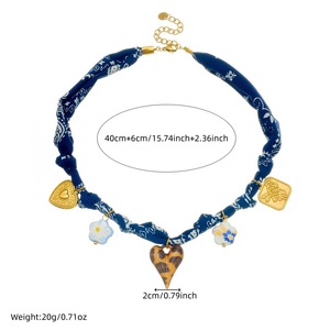 Fashion Silk Scarf Necklace Heart Shape Leopard Print Ceramic Flower Gold Plated Pendant Rope Chain Design - Product Image 4