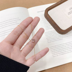 Collier pendentif en or 18 carats avec émeraude de laboratoire et diamant <span class=keywords><strong>rose</strong></span>, forme goutte d'eau romantique en Y, avec pompon, pour femme - Product Image 3