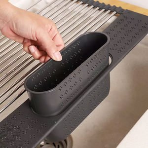 פלדת אל-חלד קישוח מעל כיור מתלה מנקז צלחת באנר עם סל לכיור מטבח - Product Image 3