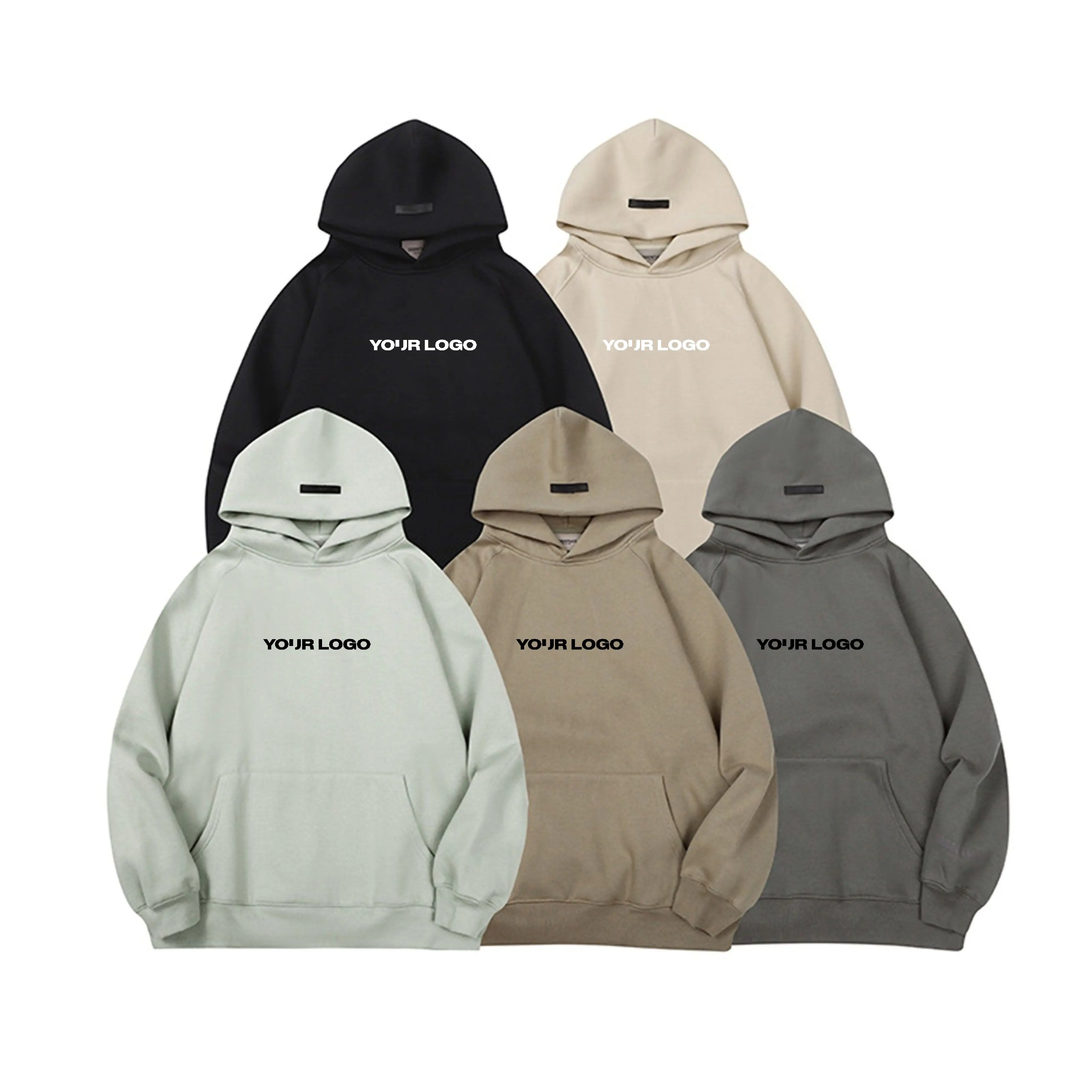 Streetwear Cotton Plain Blank Pullover Custom Heavyweight Mens oversize Khaki Hoodie