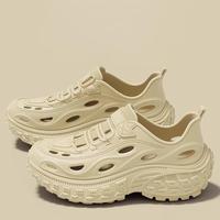 Chaussures de sport de plage respirantes en cuir véritable pour hommes, en cuir de vache, à enfiler, à bout ouvert, à semelle épaisse, antidérapantes, déodorantes, en EVA