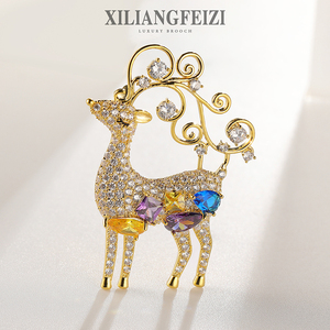 <span class=keywords><strong>Broche</strong></span> en cuivre et Zircon magnifique, pour femmes, excellente qualité, bijoux en or, mouton, cerf, coloré - Product Image 3