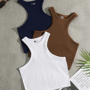 ODM OEM <span class=keywords><strong>v</strong></span>êtements Logo personnalisé femmes débardeur graphique en gros vierge dames <span class=keywords><strong>blanc</strong></span> noir uni basique tricot côtelé haut débardeur - Product Image 1