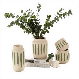 Macetas cilíndricas de terracota de diseño europeo moderno Furbish Home Decor MSH con elementos de rayas para hortensias, florero de mesa. - Product Image 3