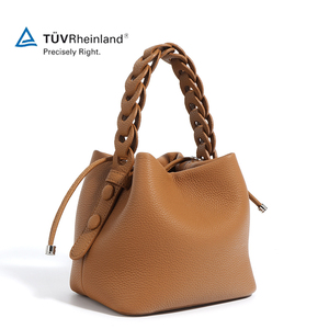 Bolso de Mano <span class=keywords><strong>Mini</strong></span> de Lujo Estilo Primavera, Bolso Tipo Cubo de Cuero Vacuno Genuino, Bolso de Hombro Versátil para Oficina, Gran Capacidad - Product Image 1