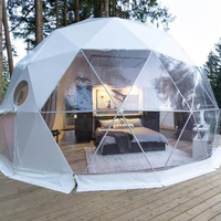 Dôme géodésique en verre imperméable de luxe préfabriqué pour l'hiver, maison extérieure 5m 6m 7m 8m, tente dôme géodésique avec salle de bain
