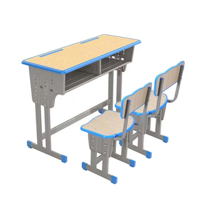 Ensemble de bureau et chaise d'école réglables en hauteur en métal moderne, mobilier ergonomique pour salles de classe du primaire au lycée - Product Image 2