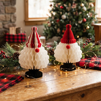 Lot de 2 décorations de Noël et du Nouvel An en papier nid d'abeille, figurines de Père Noël et de gnome pliables 3D écologiques pour la maison, la table et les boutiques