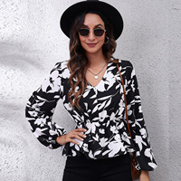 Mode fleur imprimer dames en mousseline de soie Shirte femmes partout impression chemise à manches longues Blouse pour les femmes