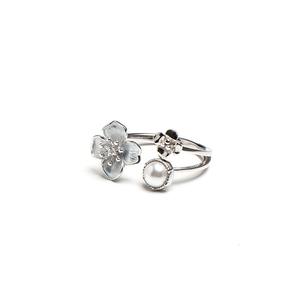 Versatile S925 Pure Silver Floral Pearl <b>Ring</b> New Chinese Style Niche <b>Opening</b> <b>Ring</b> with Brushed Finish - Product Image 5