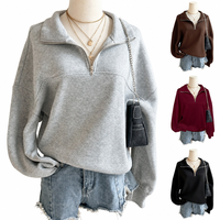 Pull molletonné surdimensionné personnalisé pour femme, col montant, en coton épais, écologique, coupe-vent, avec patch brodé, doux, pour l'hiver et l'automne