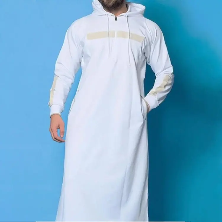 9009 kuwii New Hoodie Long Style Thobe Arab Hoodie daffah thobe off-white hoodie islamic thobe men