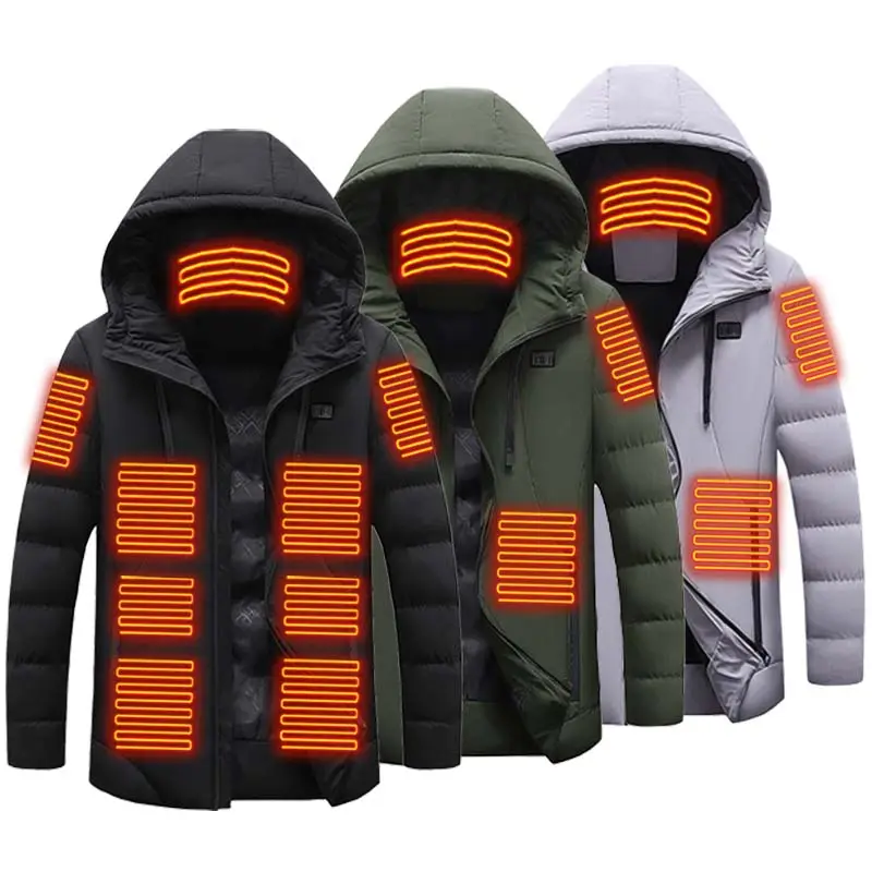 Jaket penghangat lengan panjang uniseks, jaket Puffer pemanas Usb dapat diisi ulang tahan air, jaket olahraga hangat untuk musim dingin