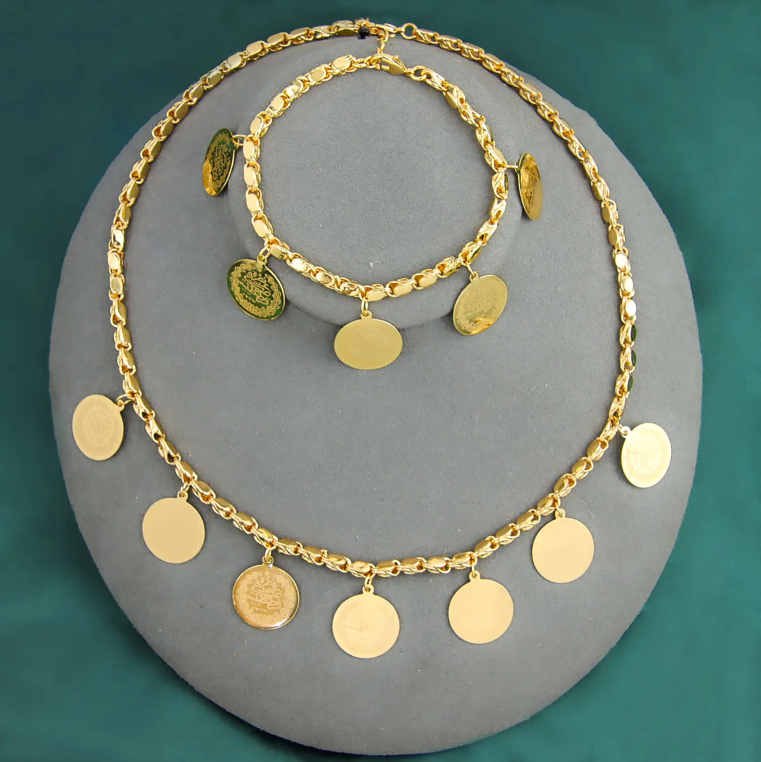 Ayong Jewelry Necklaces and Bangles Coin Jewelry Sets 18k Gold Plated for Women