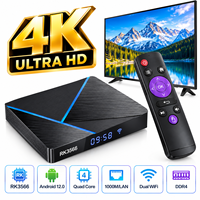 Boîtier TV Android 12 RK3566 4K Ultra HD Quad Core DDR4 Double WiFi Gigabit LAN Lecteur multimédia intelligent