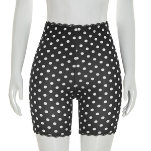 Viviblook J26PT115 Pantalones cortos de verano para mujer, nuevos pantalones cortos ajustados con estampado de lunares y encaje, pantalones cortos deportivos informales para yoga para mujer - Product Image 3