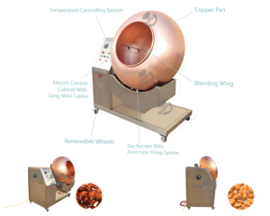 Machine à enrober les noix et les bonbons par cuisson au gaz, avec revêtement en cuivre, pour chocolat, sucre, graines, amandes, cacahuètes et fruits à coque, pour la production de snacks aromatisés - Product Image 3