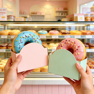 Scatola per Ciambelle Ecologica in Materiali Riciclati con Logo Personalizzato, Rosa a Righe, Confezione Usa e Getta per Asporto di Prodotti da Forno e <span class=keywords><strong>Pasticceria</strong></span> - Product Image 4
