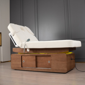 Lit de spa facial électrique réglable DEFEINUO, professionnel, de luxe, en acier inoxydable doré, 4 moteurs, <span class=keywords><strong>table</strong></span> de cire en cuir PU - Product Image 1