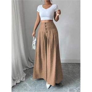 Pantalones Anchos de Cintura Alta para Mujer, Personalizados, de Crepé, Antiarrugas, con Botones al Frente, Elegantes e Informales - Product Image 4