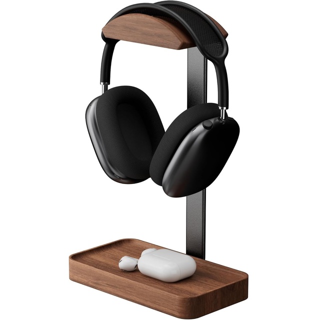 Walnut Headphone Stand Wood Headset Stands with Storage Base Desktop Storage Stand Holders Suitable for Gaming & Music Headsets