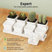 Pots à plantes succulentes carrés blancs avec plateau de drainage, pots de pépinière en plastique pour cactus, petites plantes, décoration de bureau à domicile