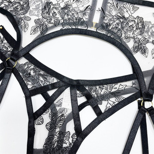 New Sexy <b>Women</b> Lingerie Transparent Printed Mesh Suspenders Three-Piece Sexy Sets Wholesale - Product Image 5