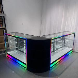 Full Vision Tempered Glass <strong>Showcases</strong> with Color Base for Tobacco Shop Wall Display Cabinet Heavy LED Light - Product Image 2