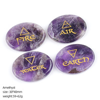 Lot de 4 éléments naturels en cristal gravés (Feu, Eau, Terre, Air) – Pierres de paume œil de tigre Feng Shui pour décoration de bureau et cadeau