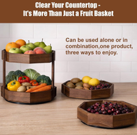 Support à fruits en bois à 2 niveaux, étagère d'angle rotative, organisateur de rangement pour comptoir de cuisine pour légumes et assaisonnements