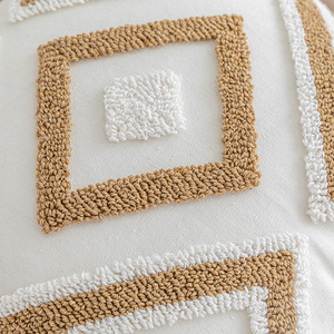HomeyMood Tufted Geometric Throw Pillow Square Khaki <b>White</b> Linen Cotton Blend Spot Clean Decorative <b>Cushion</b> <b>Cover</b> - Product Image 1