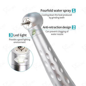 Turbina Dental de Alta Velocidad Foshan 117x13.7mm de Acero Inoxidable Plateado, Conexión de 4 Orificios Sin Fibra Óptica - Product Image 4