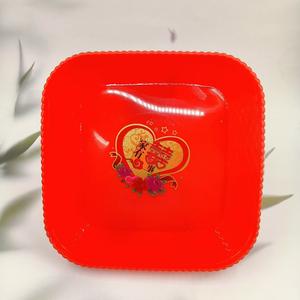 Plato cuadrado rojo para frutas para ocasiones festivas, bandeja de aperitivos para la sala de estar, plato para compromisos con el símbolo de la "doble felicidad" - Product Image 4