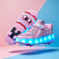 Chaussures à roulettes unisexes pour enfants, 4 roues rétractables, baskets à roulettes pour garçons et filles, avec interrupteur de talon et base de sécurité, chaussures de skate