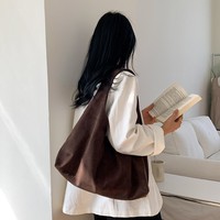 Tas Selempang Wanita Bahan PU Suede Terbaru, Kapasitas Besar, Model Tote Bag untuk Musim Gugur dan Musim Dingin, Penutup Kancing, Tas Ketiak Wanita