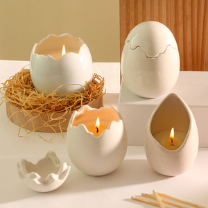 Q29 Portacandele in Ceramica <span class=keywords><strong>a</strong></span> Forma di Guscio d'Uovo Creativo, Personalizzazione LOGO, Barattolo per Candele Profumate, Regalo di Alto Valore, Decorazione per Casa e Matrimonio - Product Image 4