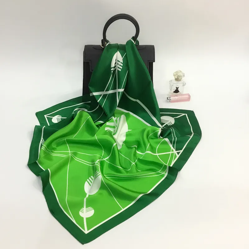 Foulard carré de luxe vert en soie Pure pour femmes, écharpe imprimée à rayures, accessoires, encolure ronde, Vintage, printemps 2022