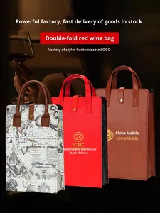 New Rượu Vang Đỏ Bao Bì Hộp Quà Tặng Cao cấp Rỗng Túi Xách 2 Chai Rượu Vang Đôi Gói Phổ Tùy Chỉnh Hộp Da Junuo Thương Hiệu - Product Image 5